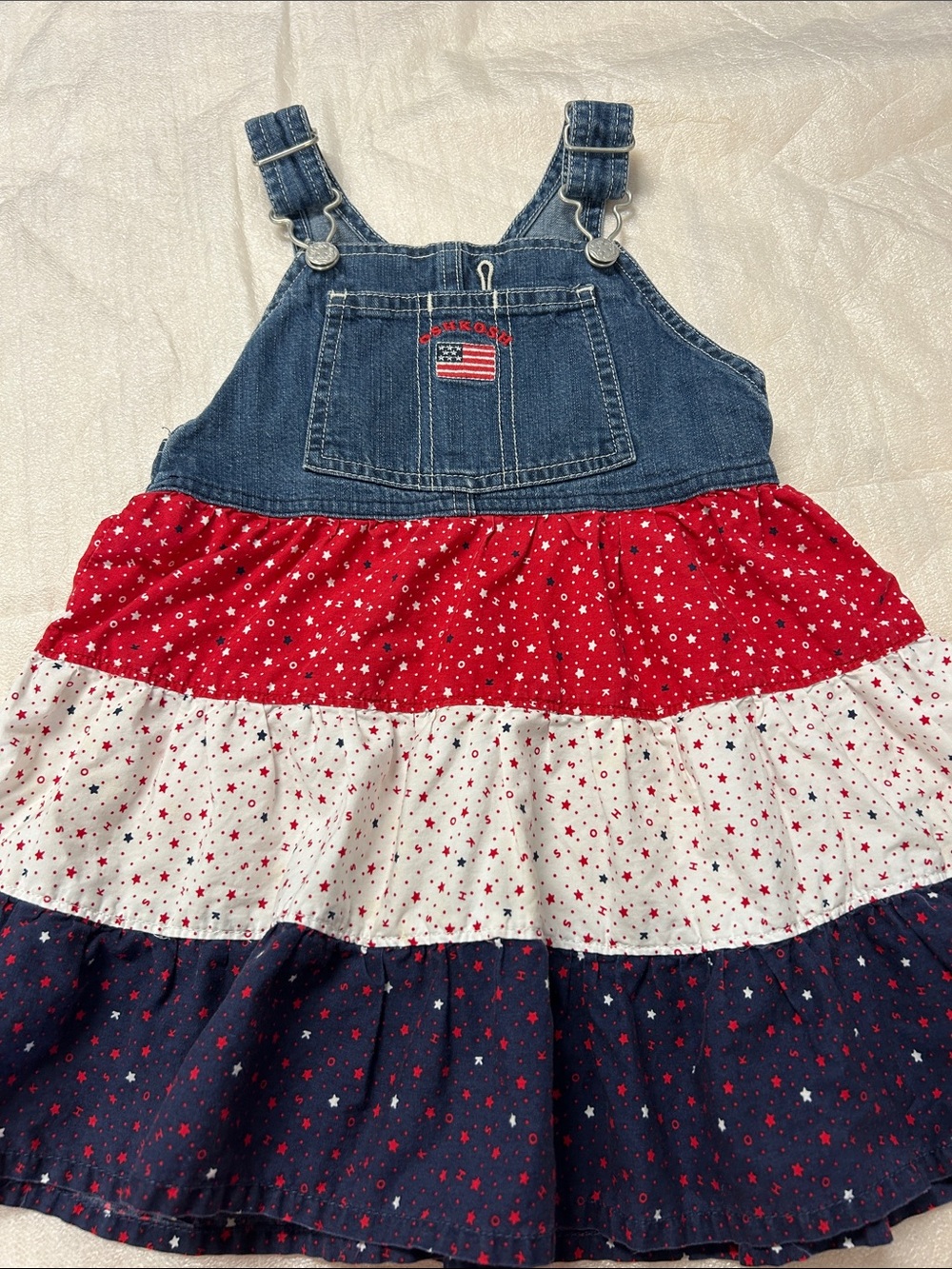 OshKosh B'gosh Denim Bib Dress with Red, White & Blue Star Tiers